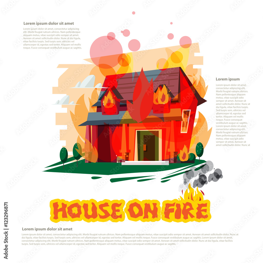 house on fire with typographic design - vector