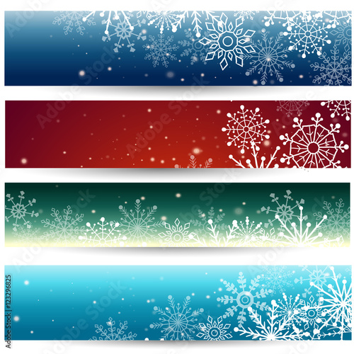 Set of Web banners with snowflakes. Vector illustration
