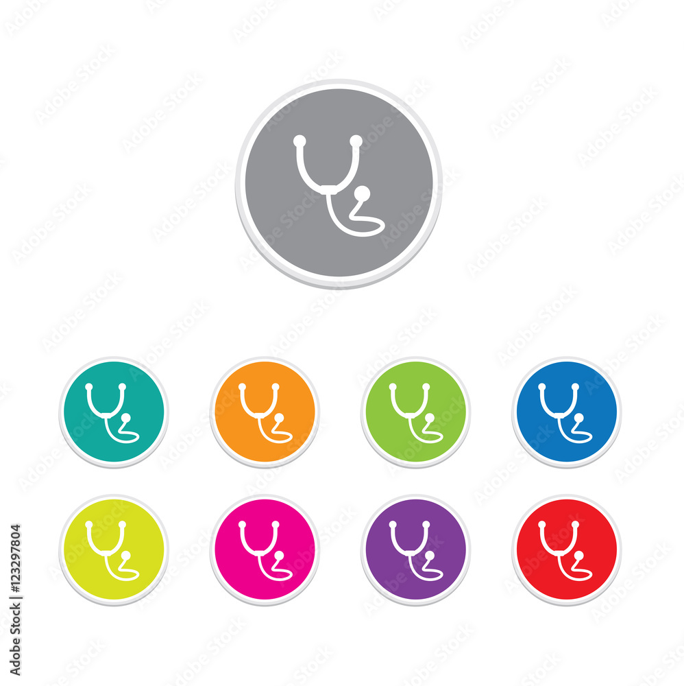 Vector - stethoscope sign button. Round stickers.