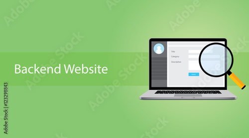 backend website concept with laptop and magnifying glass