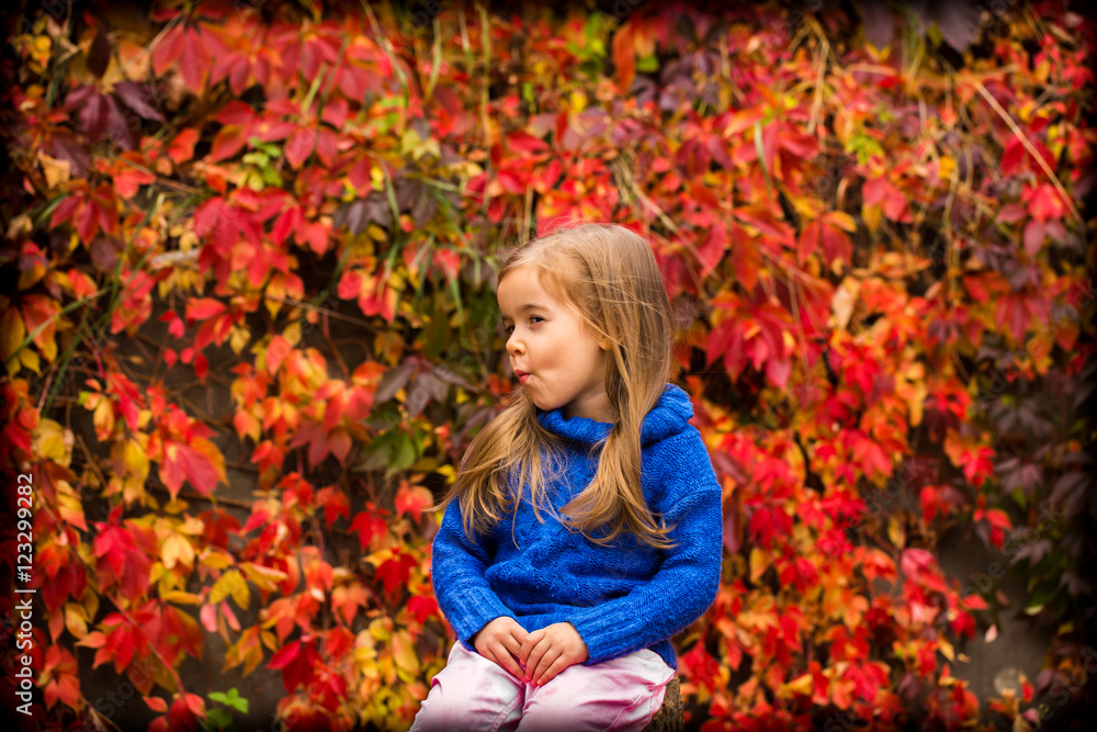 little girl on a beautiful background of autumn wild grapes little girl on a beautiful background of autumn wild grapes
