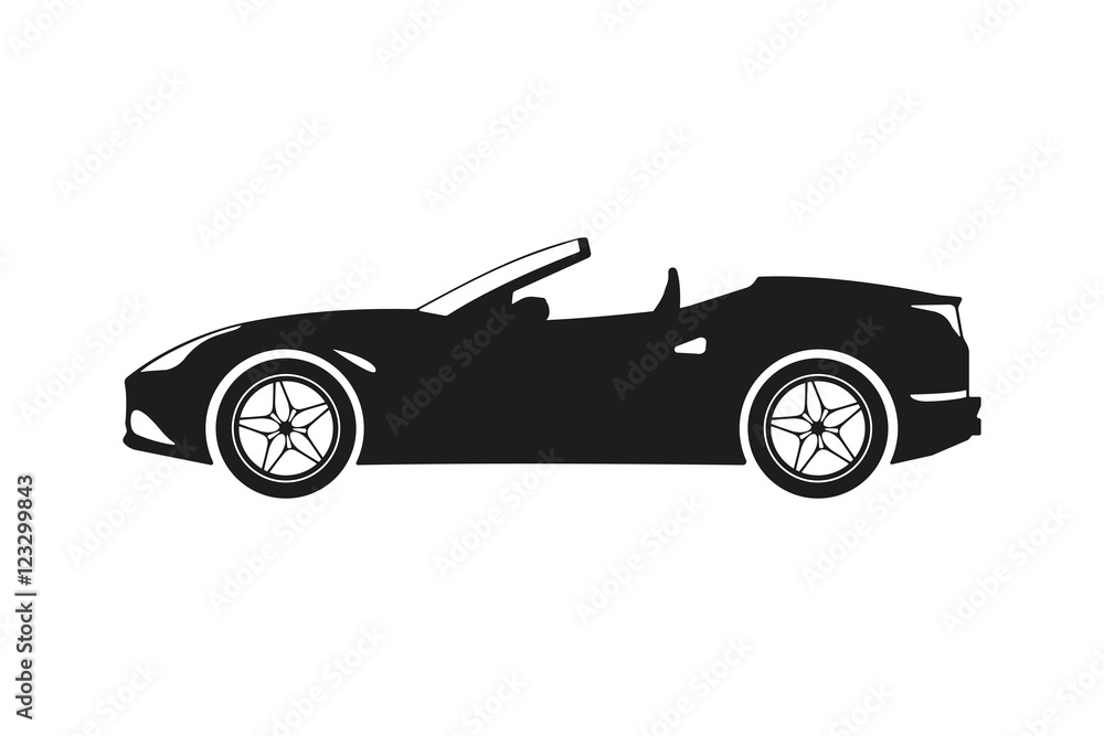 Black silhouette of a sports car on a white background