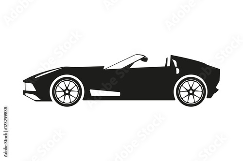 Black silhouette of a sports car on a white background