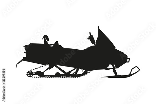 Silhouette of a snowmobile on a white background. Transport for