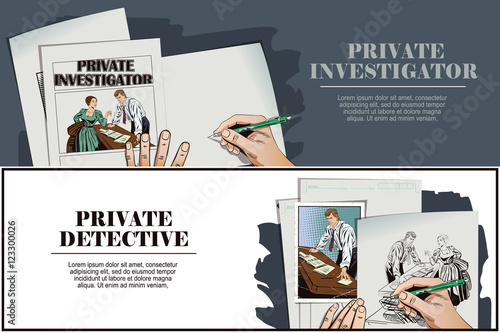 Private detective and girl. Hand paints picture.