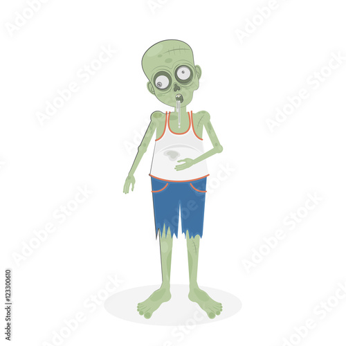 Isolated scary zombie. Green zombie with spit. Scary reanimated monster for halloween decoration.