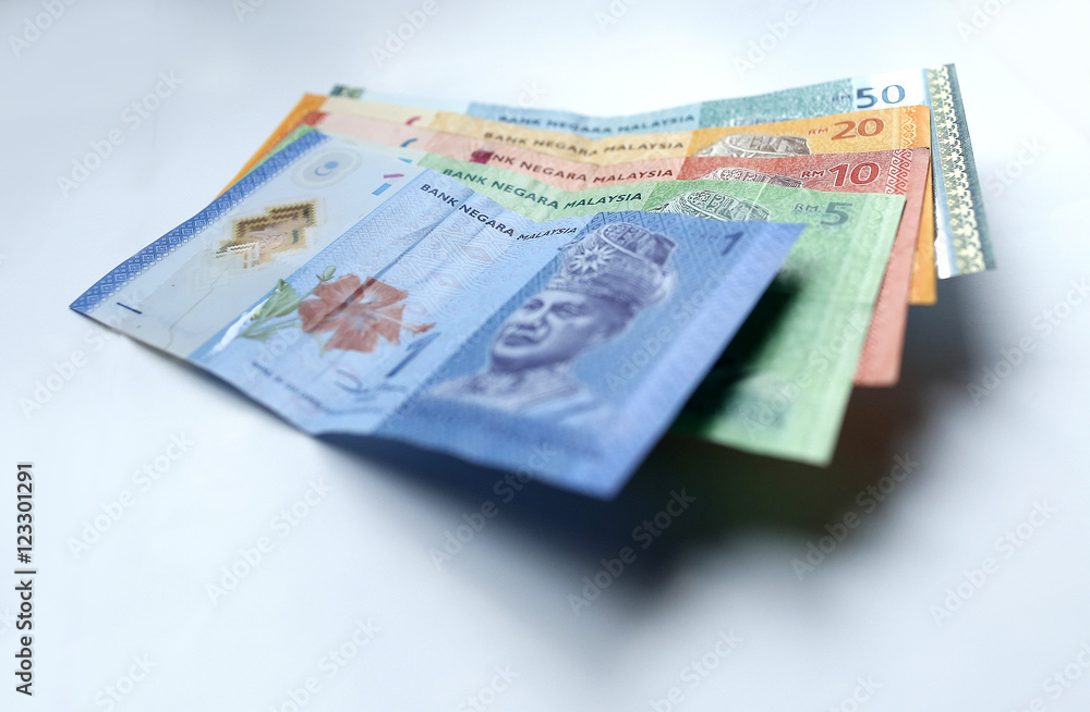 Malaysian ringgit currency on white background Malaysian ringgit currency on white background