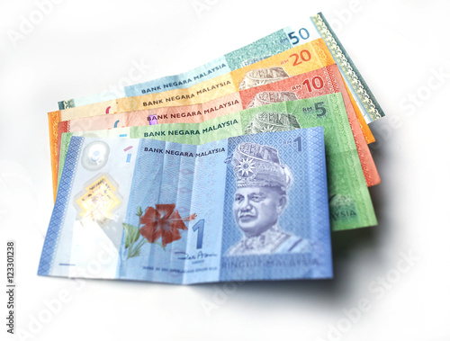 Malaysian ringgit currency on white background