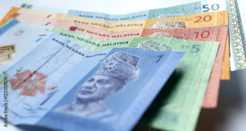Malaysian ringgit currency on white background photo