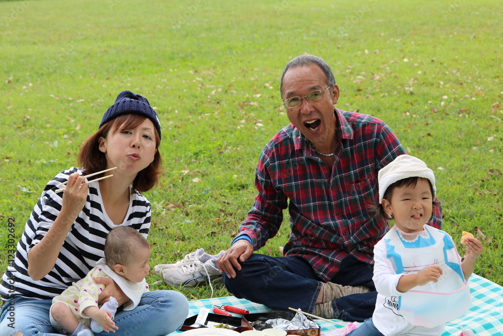 家族で楽しいピクニックランチ Stock Photo Adobe Stock