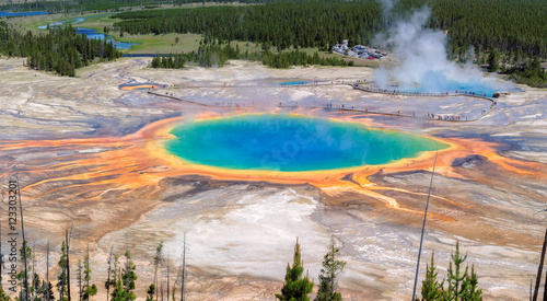 Panorama of Grand Prismatic Spring in Yellowstone National Park, Wyoming