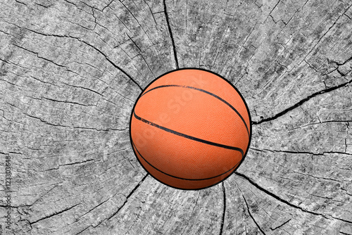 basketball coming in cracked wood wall