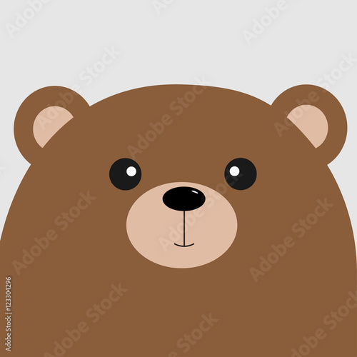 Bear grizzly big head. Cute cartoon character. Forest baby animal collection. Gray background. Isolated. Flat