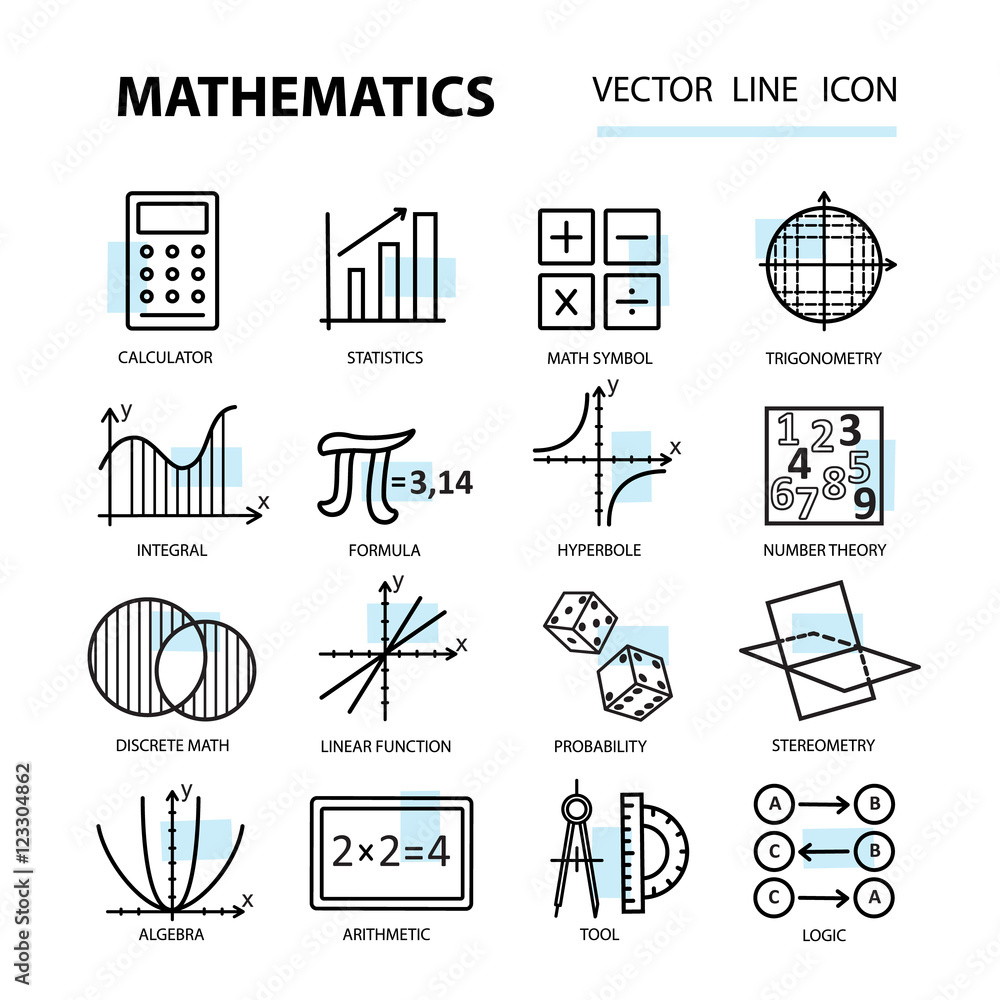 Set of modern thin line icons for math. Stock Vector | Adobe Stock