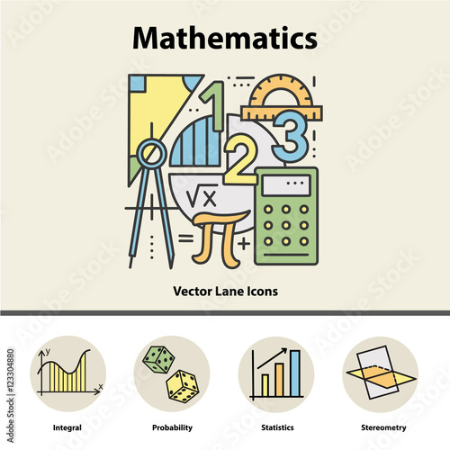 Modern color thin line concept of mathematics.