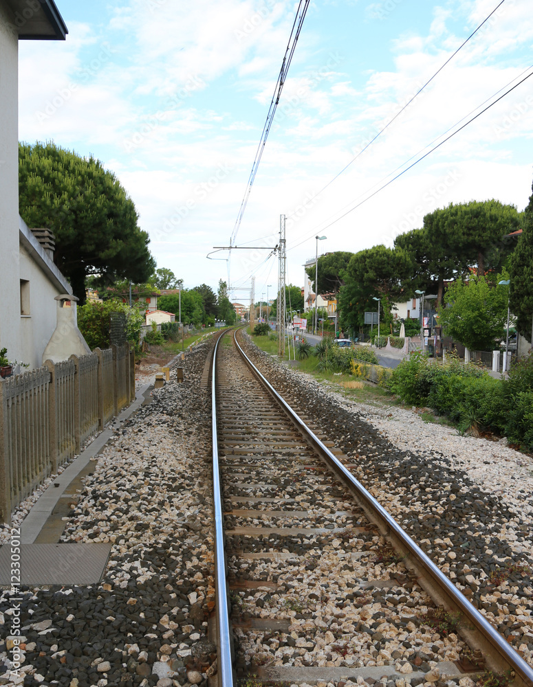 railway line with the tracks in the city railway line with the tracks in the city