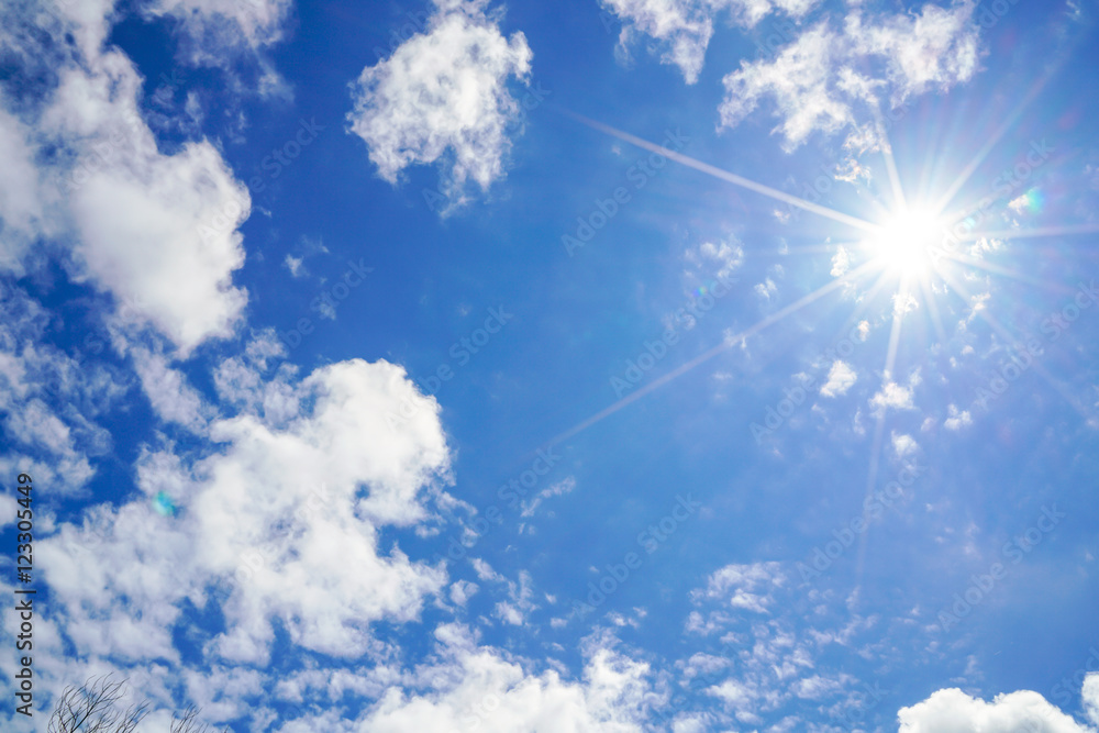 Cloud in blue sky with sunrays . Cloud in blue sky with sunrays .