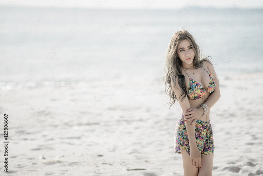Outdoor fashion portrait of pretty sexy sensual woman in bikini Outdoor fashion portrait of pretty sexy sensual woman in bikini