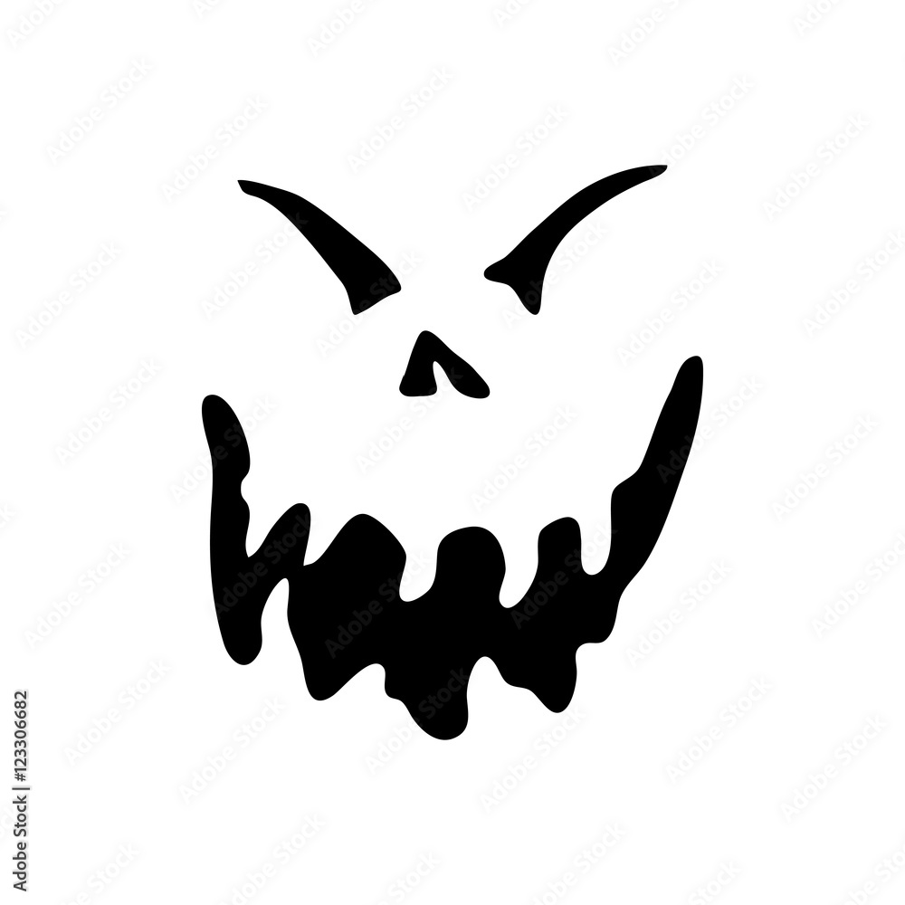 Vector illustration of scary Halloween pumpkin face icon on white ...