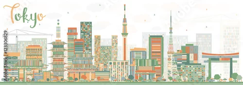 Obraz Streszczenie panoramę Tokio z kolorowymi budynkami.
