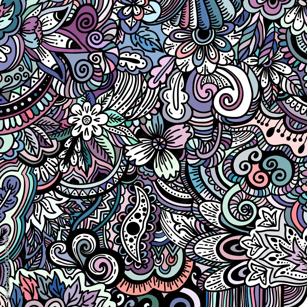 Naklejka premium Ornamental ethnic pattern. Floral background can be used for wallpaper, patterns fills, textile, fabric, wrapping, surface textures, coloring book adults and kids.
