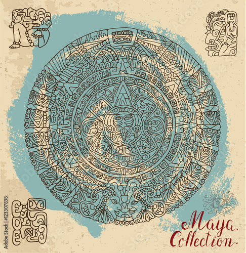 Old mayan calendar with mystic symbols and glyphs