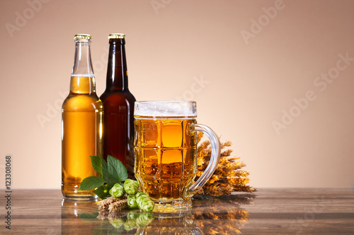 The assortment of beer and brewing ingredients