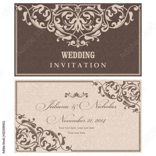 Wedding Invitation cards in an vintage-style brown and beige.