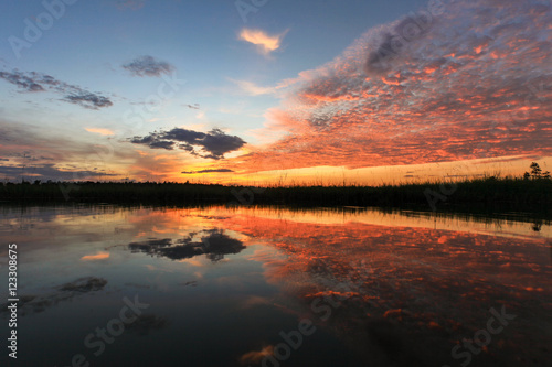 Cumulus sunset clouds with sun setting down,sky after sunset