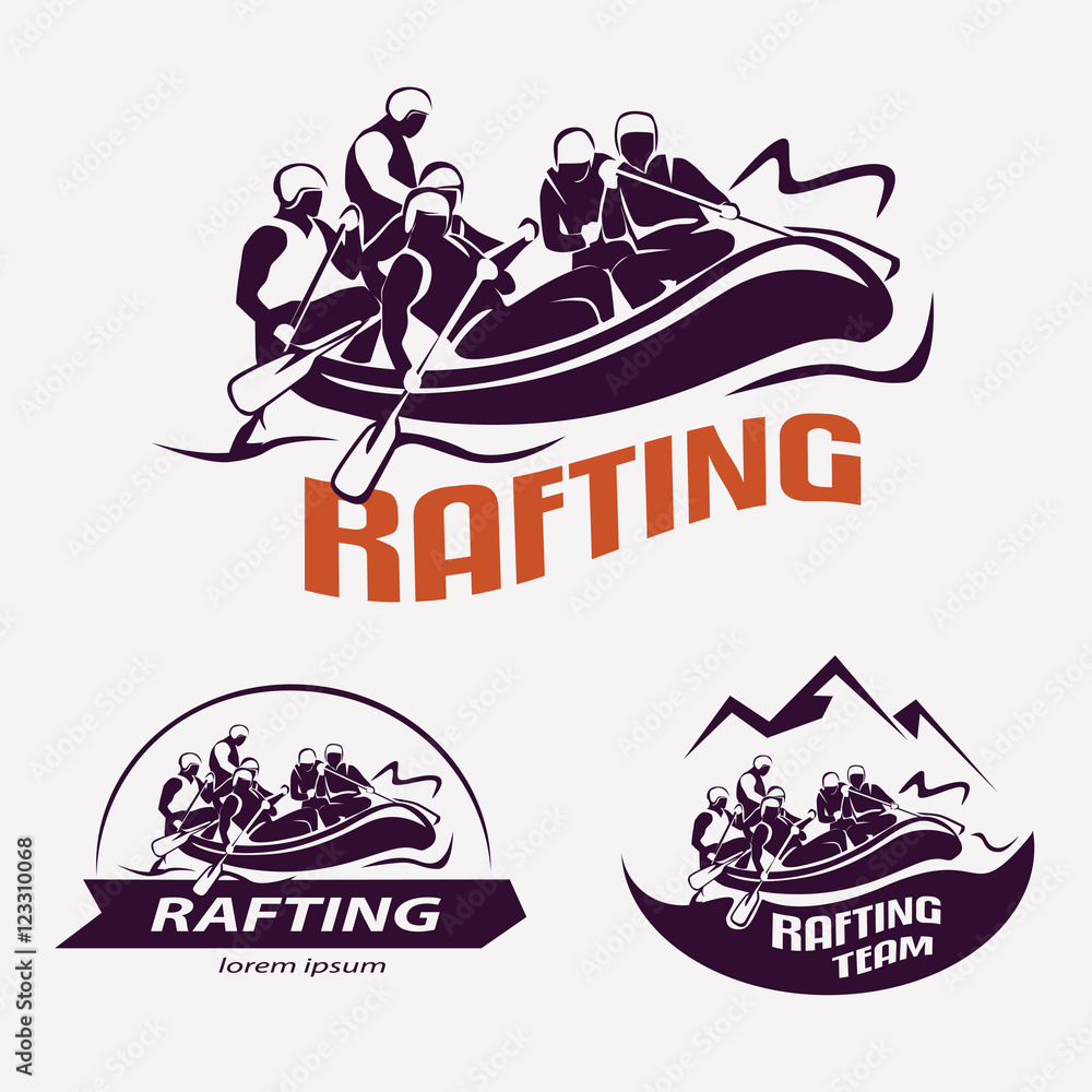 set of rafting templates for labels, emblems, badges or logos, w - obrazy, fototapety, plakaty 