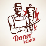 doner kebab illustration, outlined symbol in vintage style