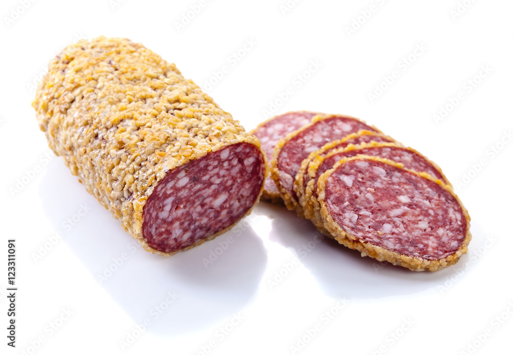 salami isolated on white background salami isolated on white background