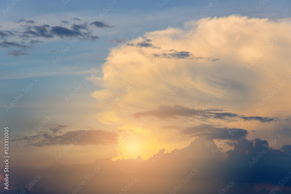 Cumulus clouds on sunset time, cloudscape