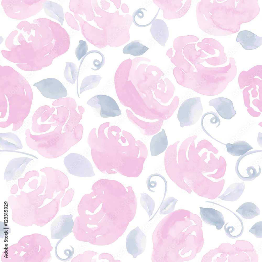 hand drawn watercolor roses seamless pattern. vector illustration for cards, wedding invitations, wrapping