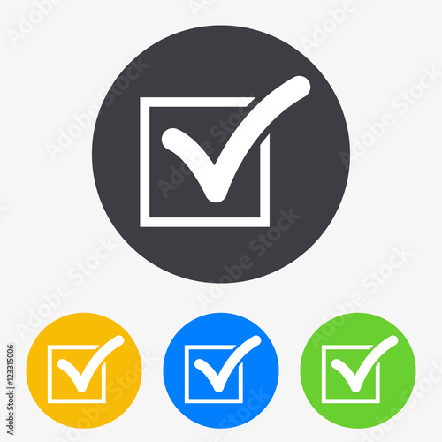 Icono plano casilla verificacion en circulo varios colores
