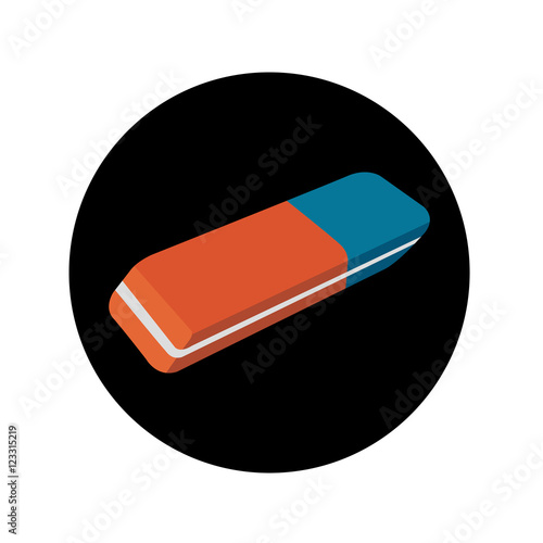 Icono plano goma de borrar en circulo negro