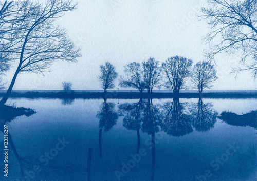 Cyanotypie - Landschaft an der Oder