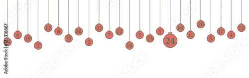 Adventkalender Karte mit hängenden Kugeln (in Rot)