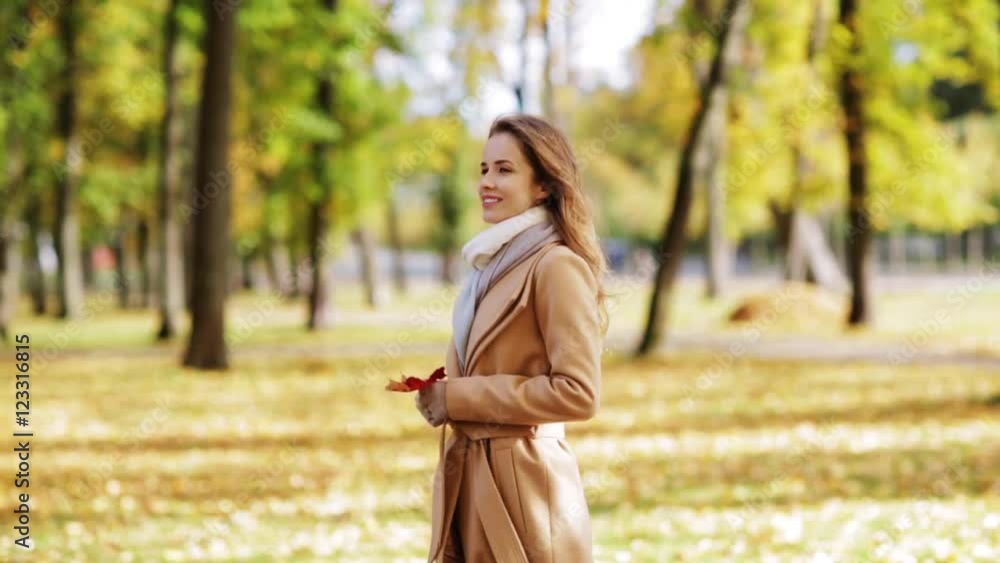 beautiful young woman walking in autumn park beautiful young woman walking in autumn park
