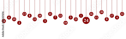 Adventkalender Karte mit hängenden Kugeln (Rot)