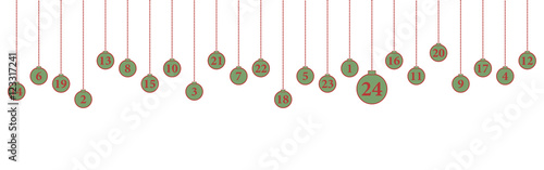 Adventkalender Karte mit hängenden Kugeln (Grün)