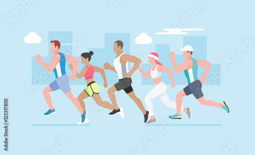 Running marathon. Vector Illustration.Vector Illustration.