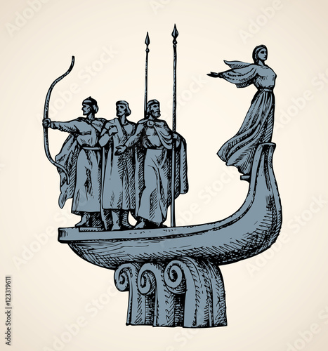 Monument to the founders of Kiev. Vector sketch