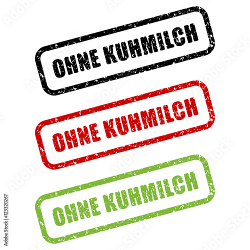 OHNE KUHMILCH – dreifarbiges Stempel-Set – Vektor, Grunge, freigestellt