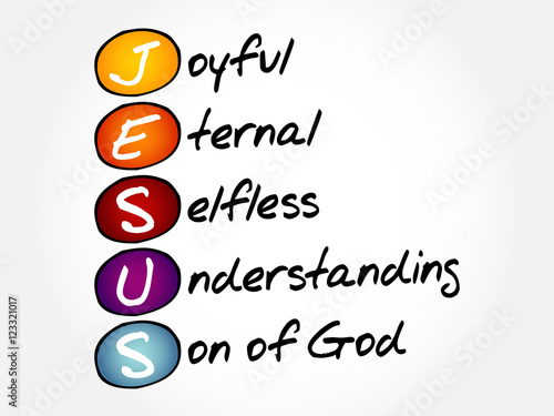 JESUS - Joyful Eternal Selfless Understanding Son of God, acronym concept