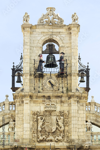 town hall  of Astorga, Spain ; clock detail with figures of the maragatos photo