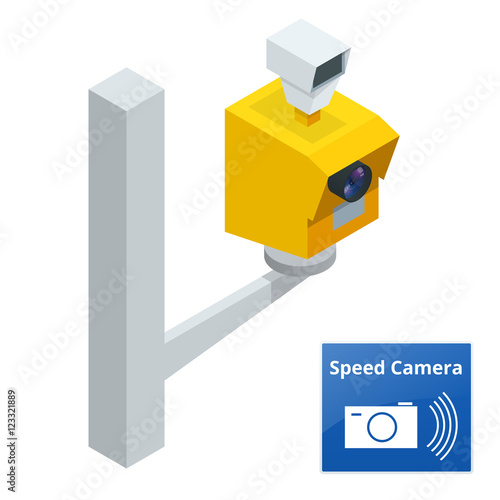 Isometric speed control radar camera, isolated on white background