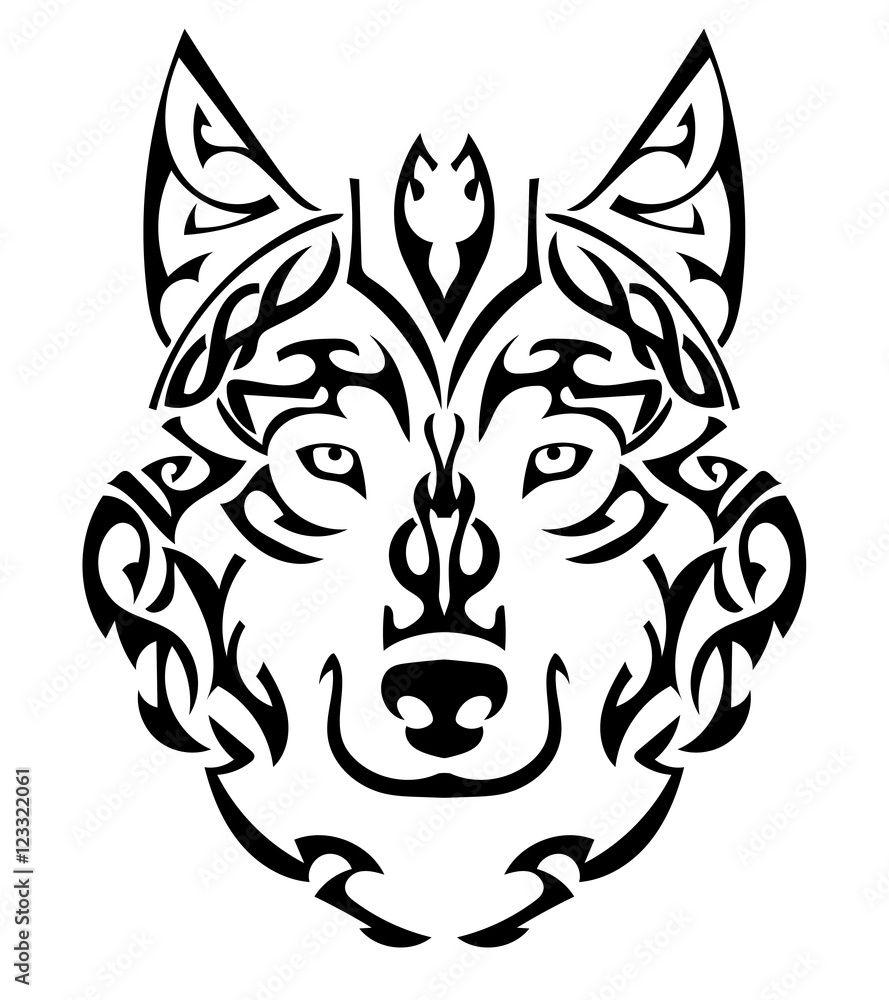 Obraz premium Beautiful wolf tattoo.Vector wolf's head as a design element on isolated background