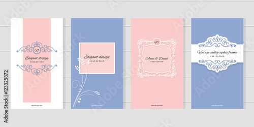 Vintage card templates. For wedding invitations, elegant greeting cards, beauty industry broshures, monogram.