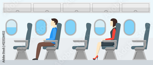 Airplane Transport Interior Retro. Travel Passengers in Jet. Vector